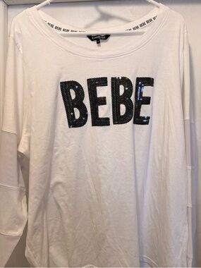 bebe White Sequin Logo Tee